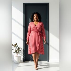 Time and Tru Coral Striped Wrap Dress